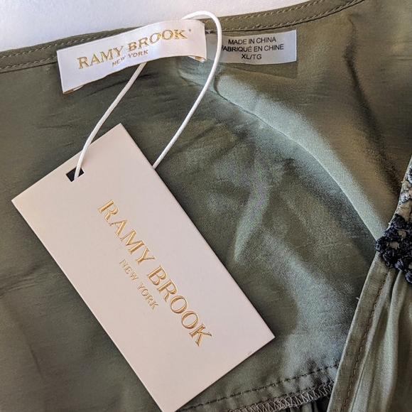 Ramy Brook Isra Mini Dress Sleeveless Deep V Neck Crochet Detail Clover XL NWT - Picture 16 of 16